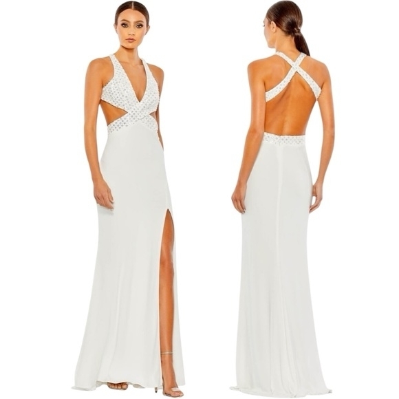 Mac Duggal Dresses & Skirts - Mac Duggal Cut Out Criss Cross White Beaded Dress Size 12. Style Code 68166. Nwt